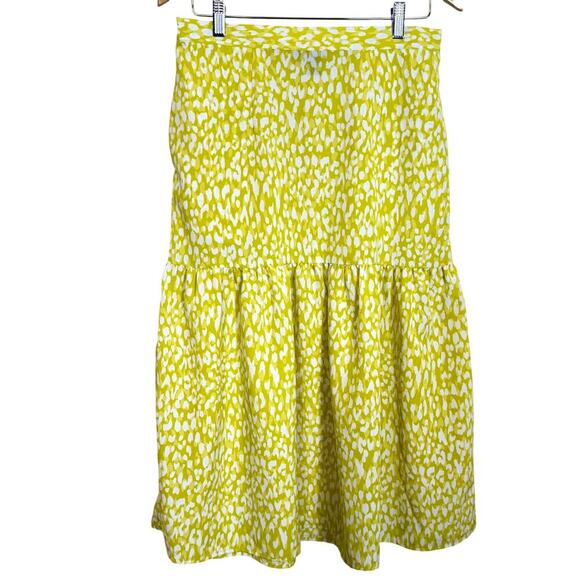 Who What Wear Yellow Leopard Print Skirt Medium Tiered Midi Bold Bright EUC - Picture 1 of 4